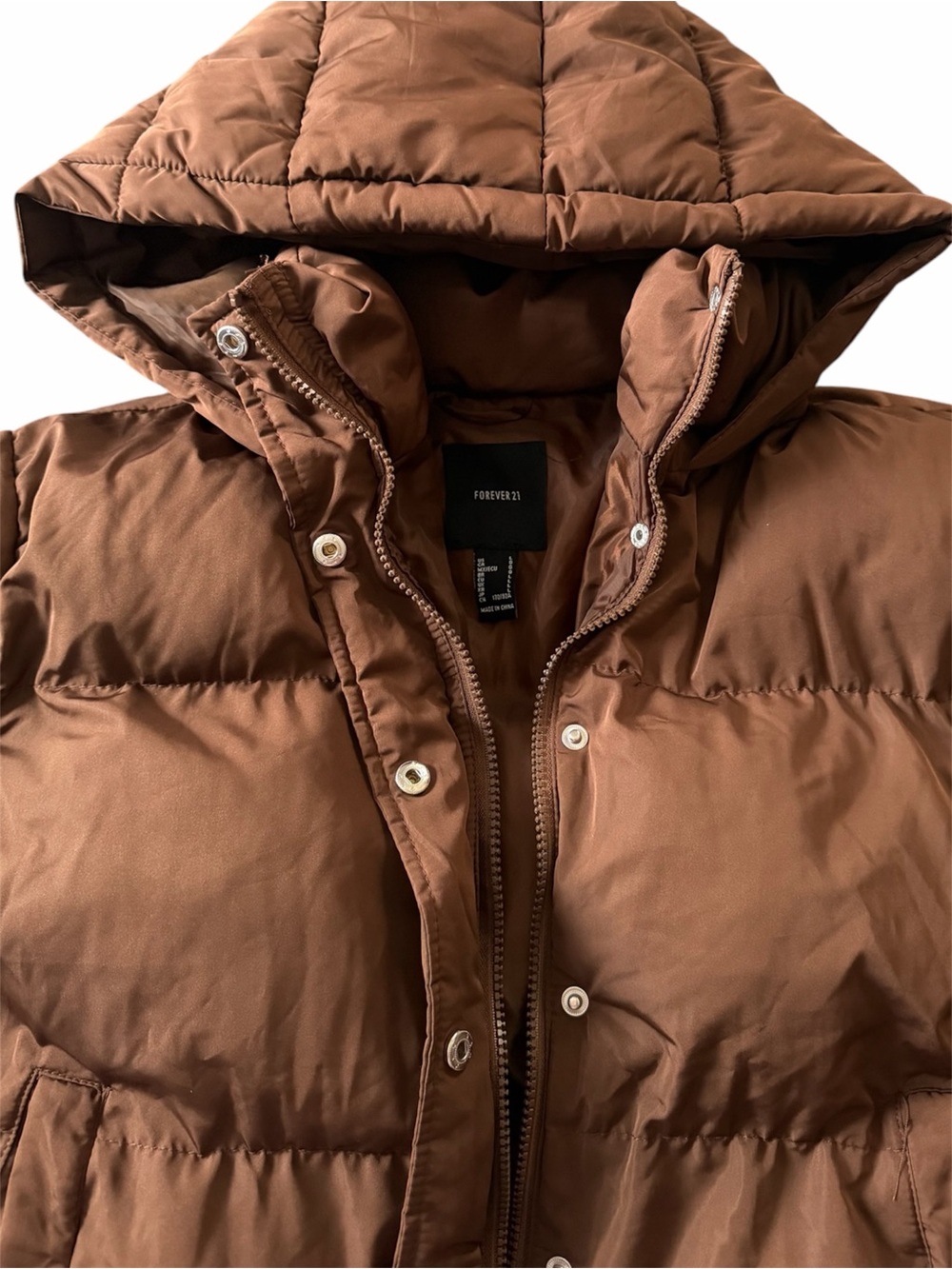 Forever 21 Chestnut Brown Hooded CROPPED Puffer Coat